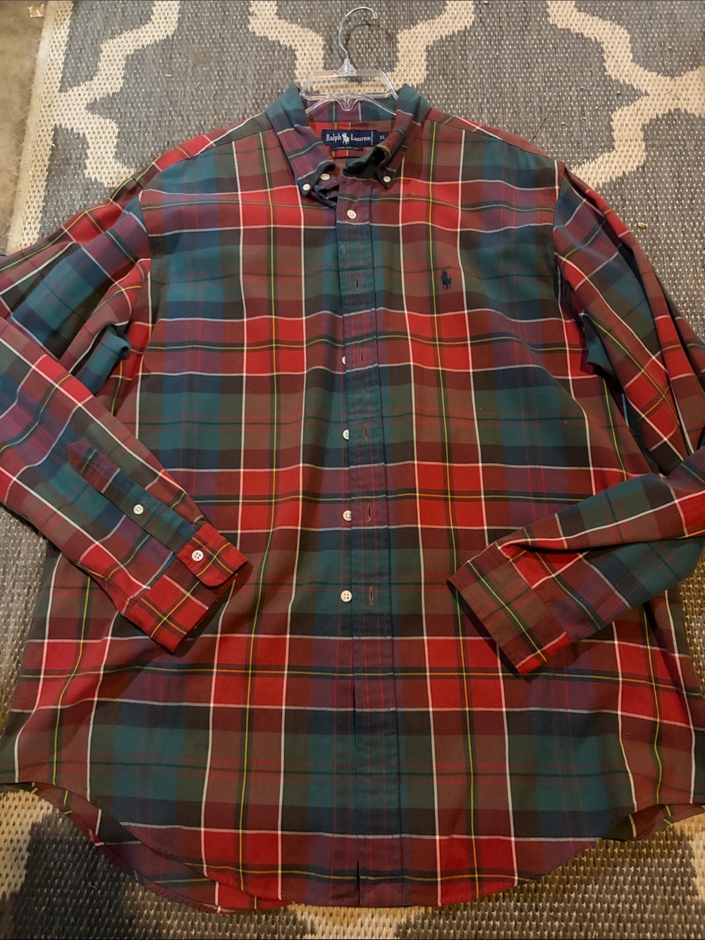 Ralph Lauren Red and Green Plaid Cotton Button-Down Shirt